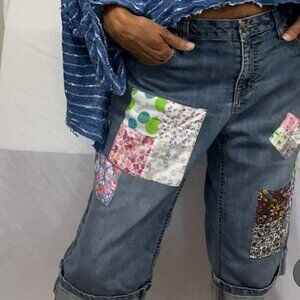 Patchwork Capri Pants, Upcycled One Of A Kind size 6